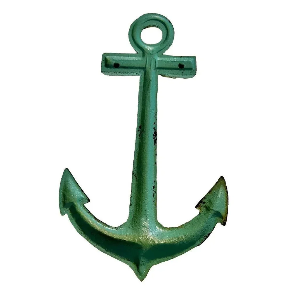 Nautical Anchor Green & Gold Cast Iron Anchor Wall Hanging Decor Beach House